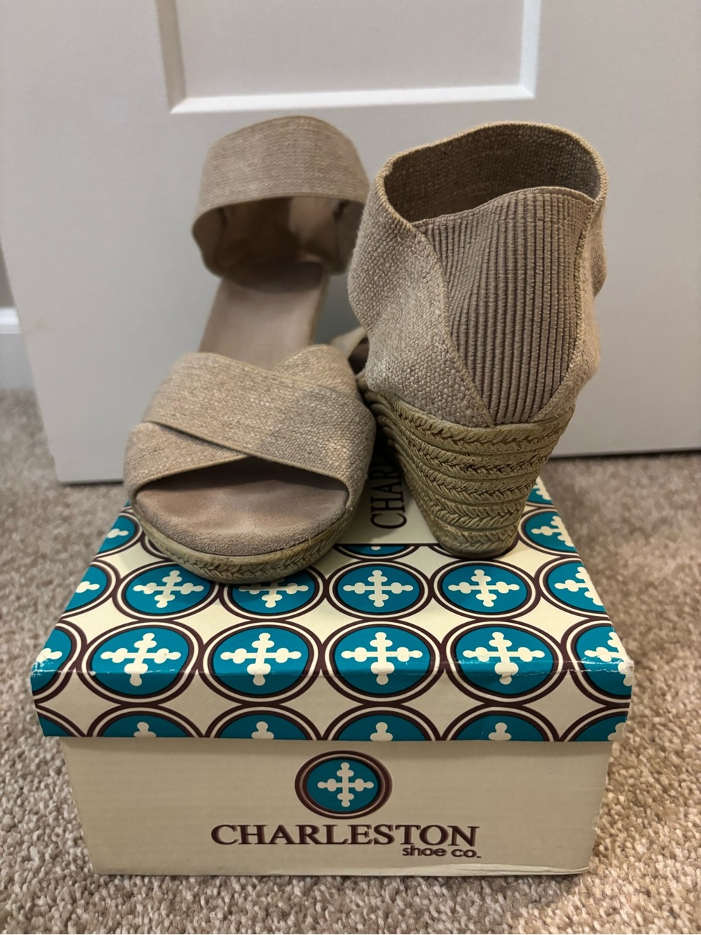 CHARLESTON SHOE CO. Beige Crisscross Ankle-Strap Sandals - Picture 2 of 8